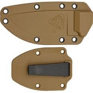 ESEE 3P-UC-MB Uncoated Fixed Blade Knife w/ MOLLE Back Sheath and Coyote Tan Molded Plastic Sheath and Clip Plates